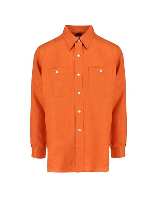 Camicia In Lino "Work Shirt" di Needles in Orange da Uomo