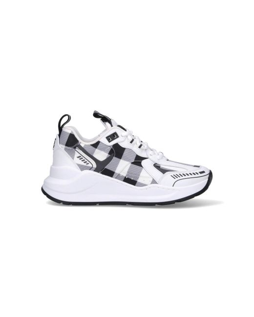 Burberry White Check Pattern Canvas & Leather Sneaker