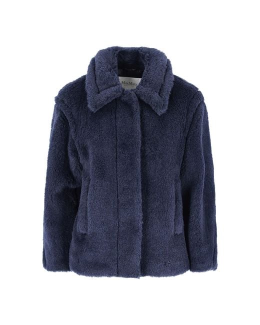 Max Mara Blue 'Teddy Bear' Crop Coat