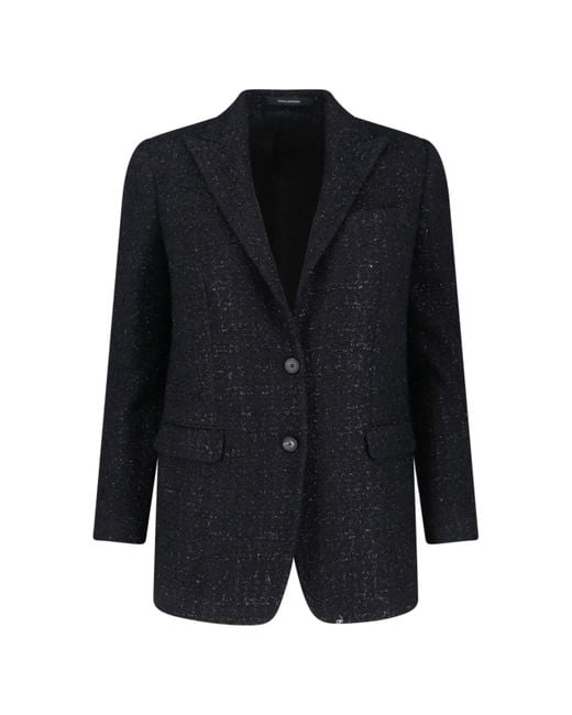 Tagliatore Black Tailored Jacket With Notched Lapel And Textured Fabric