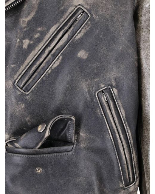Maison Margiela Gray Distressed Leather Biker Jacket for men