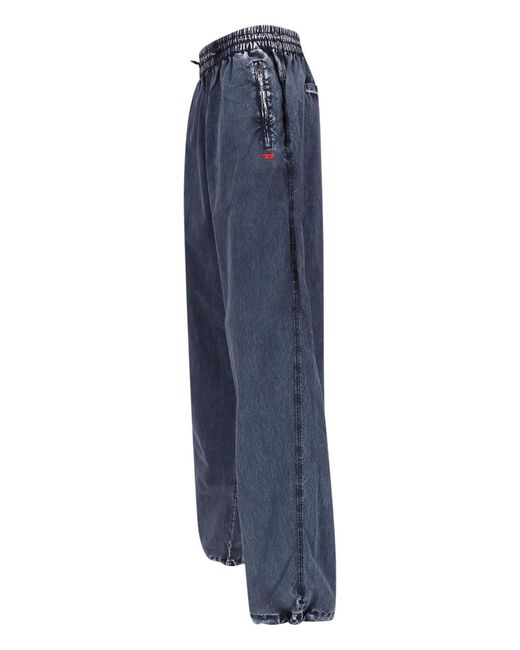DIESEL Blue Relaxed Wide-Leg Trousers With Adjustable Hem