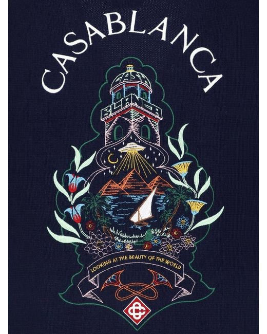Casablanca Blue Wool-Cashmere Sweater With Hotel Emblem Detail for men