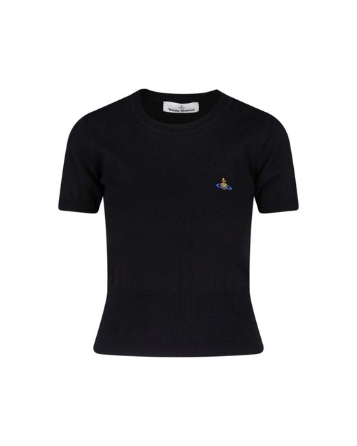 Vivienne Westwood Black Cropped Fitted T-Shirt With Embroidered Emblem