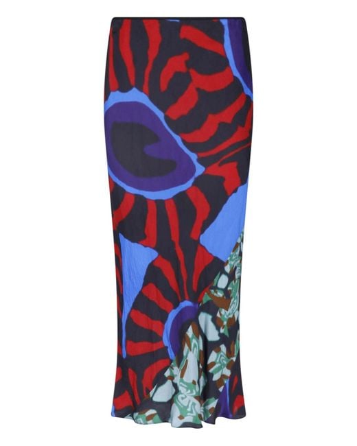 Dries Van Noten Blue Printed Midi Skirt