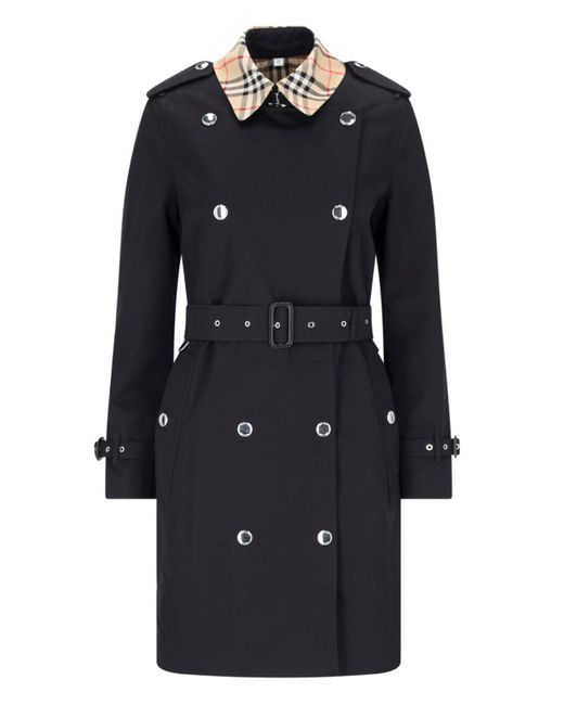 Burberry Check Details Trench Coat in Blue | Lyst