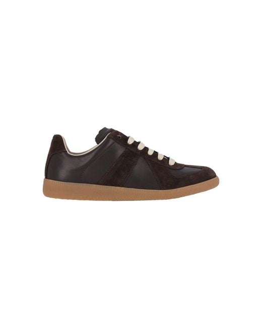 Maison Margiela Black Low-Top Sneakers With Smooth Leather And Suede Panels for men