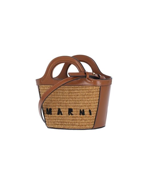 Marni Brown Mini Tote Bag "tropicalia"