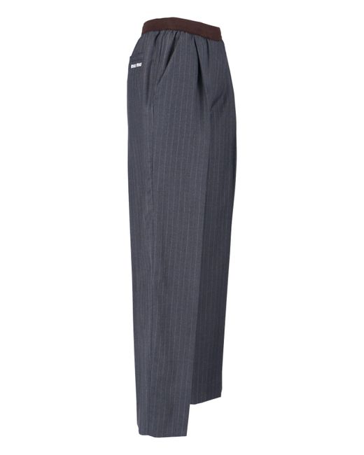 Pantaloni In Lana Vergine Logo di Miu Miu in Blue