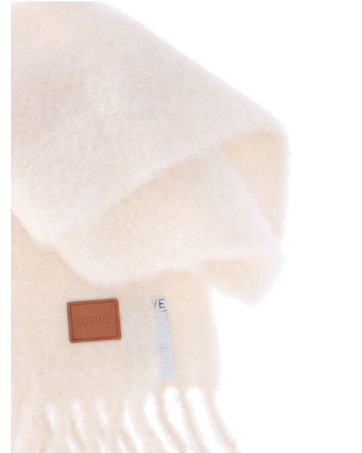Loewe White Wool And Mohair Logo Scarf