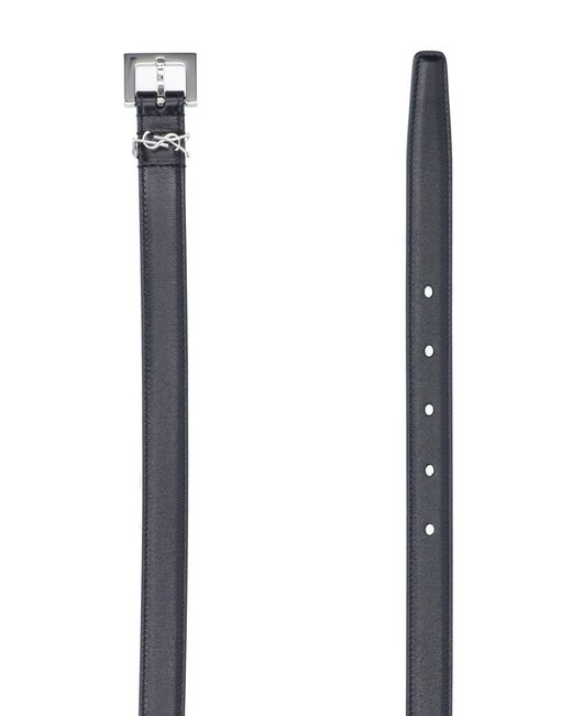 Saint Laurent Black Thin Belt “Cassandre”