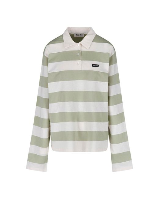 Miu Miu White Striped Polo