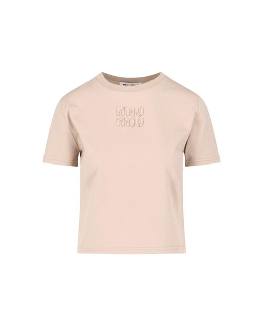 Miu Miu Pink Logo Crop T-shirt