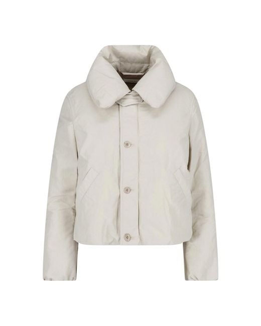 Lemaire White Neutral High Padded Collar Cropped Jacket