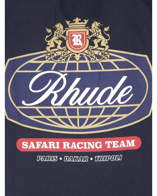 Rhude Blue Boxy-Fit T-Shirt With Graphic Racing Motif for men