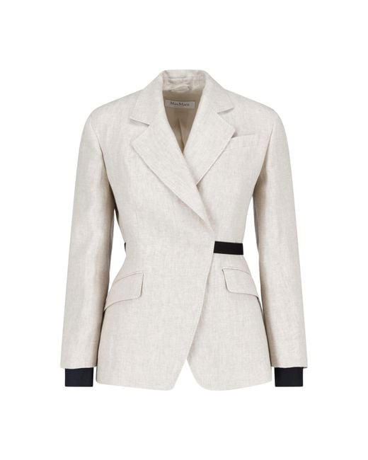 Max Mara White Double-Breasted Linen Drill Blazer