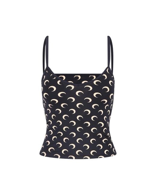 MARINE SERRE Black Crescent Moon Pattern Crop Top