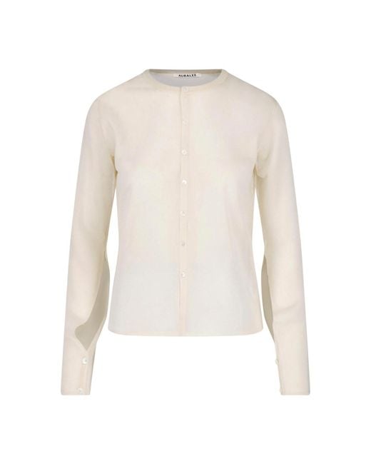 Auralee White Silk Cardigan