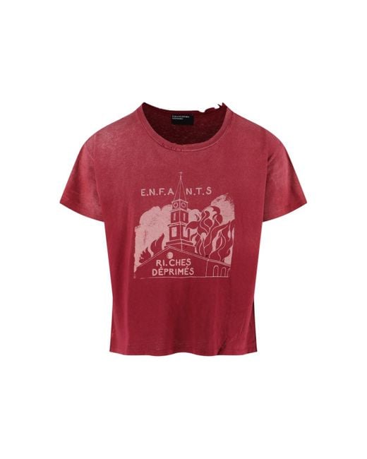 Enfants Riches Deprimes 'Burning Church' T-Shirt in Red for