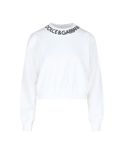 Dolce & Gabbana White Cropped Crew Neck Sweatshirt
