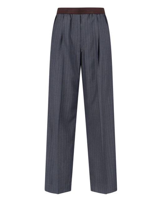 Pantaloni In Lana Vergine Logo di Miu Miu in Blue