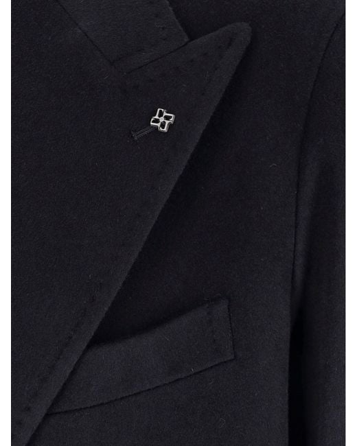 Tagliatore Blue Double-Breasted Virgin Wool Coat for men