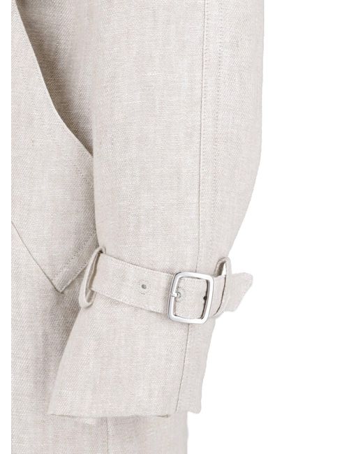 Max Mara Gray Double-Breasted Linen Trench Coat