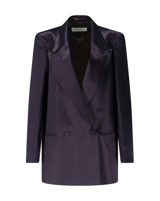 Dries Van Noten Blue Structured Silhouette Jacket With Modern Cut