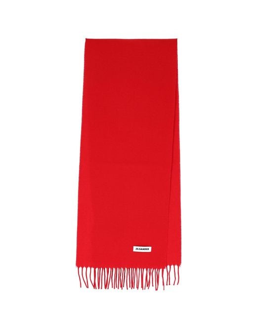 Jil Sander Red 100% Virgin Wool Scarf