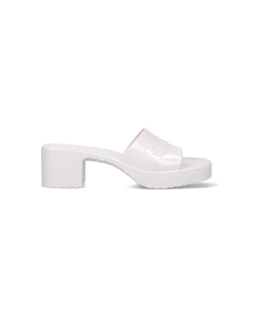 Gucci White 'slider' Logo Sandals