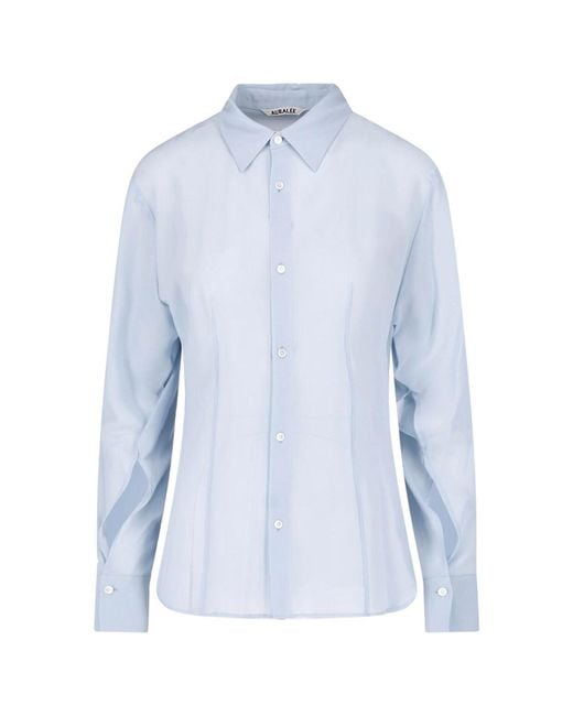 Auralee Blue Silk Georgette Shirt