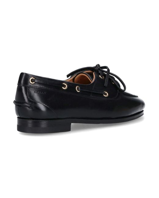 Bally Black Round Toe Slip-On Moccasins With Tonal Logo Detail