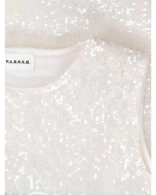 P.A.R.O.S.H. White Sequin Sleeveless Top