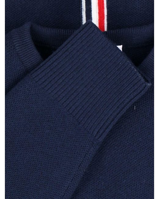 Thom Browne Blue Tricolor Detail Crewneck Sweater for men