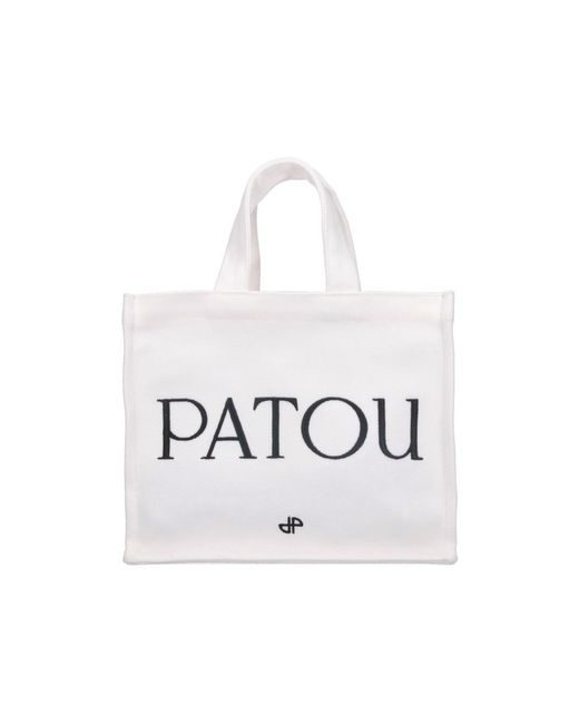 Patou White Cotton Tote Bag With Ornamental Detail