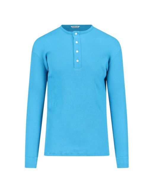 Auralee Blue Ribbed Sweater for men