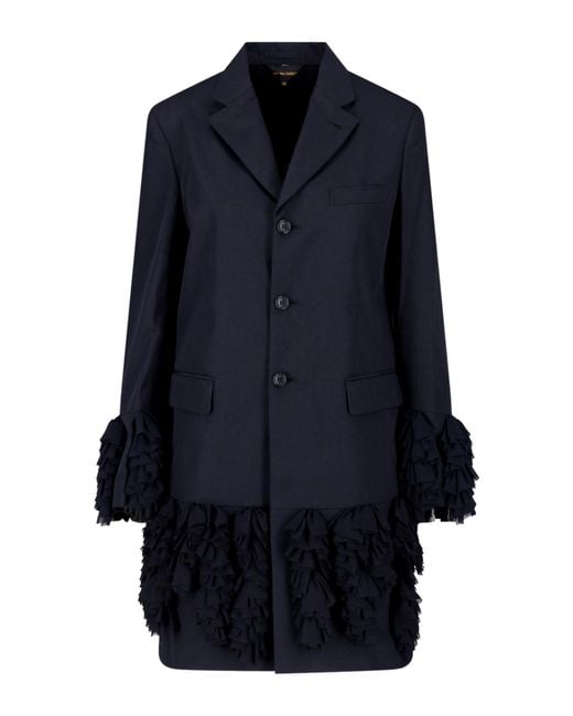 Comme des Garçons Blue Long Blazer With Ruffles