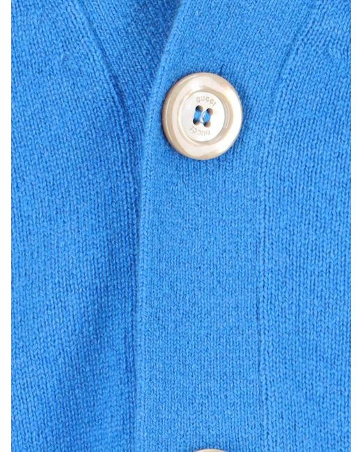 Cardigan In Maglia Cashmere di Gucci in Blue da Uomo