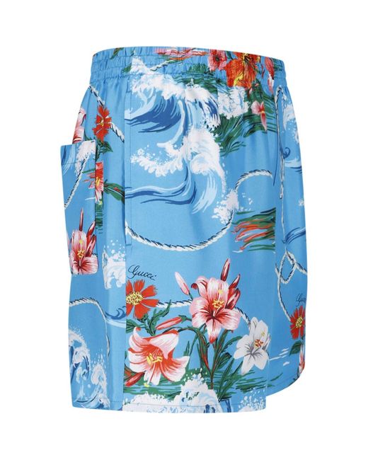 Gucci Blue Printed Swim Shorts for men