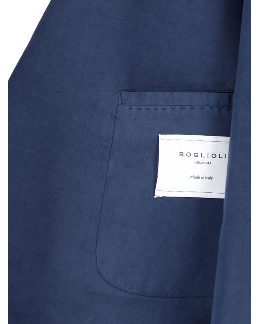 Boglioli Blue Cotton-Silk Double-Breasted Blazer for men