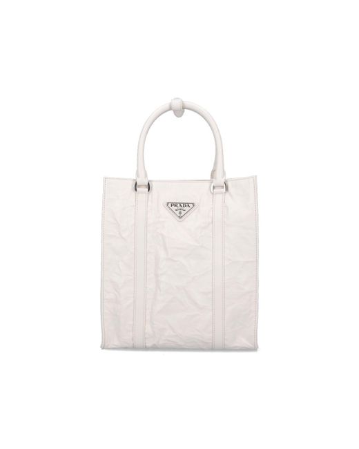 Prada White Logo Tote Bag