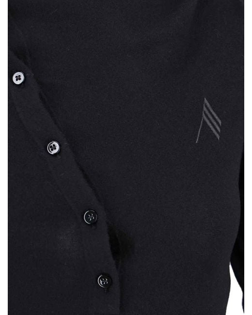 The Attico Black Asymmetrical Collar Dress With Logo Embroidery