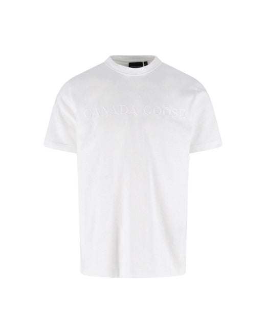 Canada Goose White Plain Embossed Cotton Logo T-Shirt for men