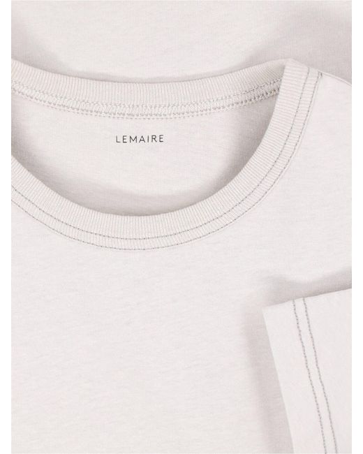 Lemaire White Cream Cotton-Linen Contrast Stitching T-Shirt for men