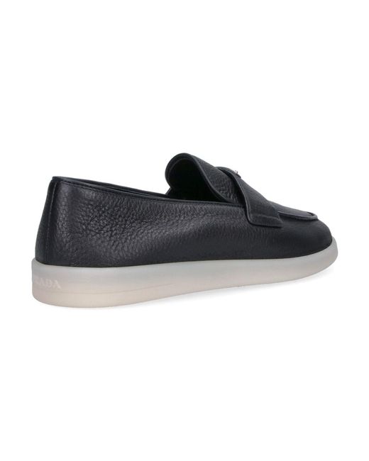 Prada Black Leather Logo Loafers for men