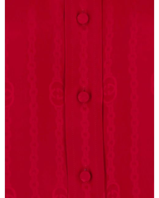 Gucci Red Jacquard Silk Shirt