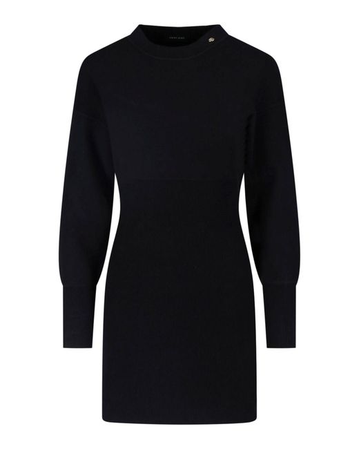 Anine Bing Black Ribbed Mini Dress With Metallic Logo Detail