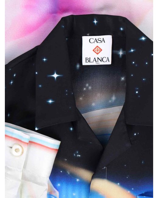 Casablanca Blue Printed Silk Shirt for men