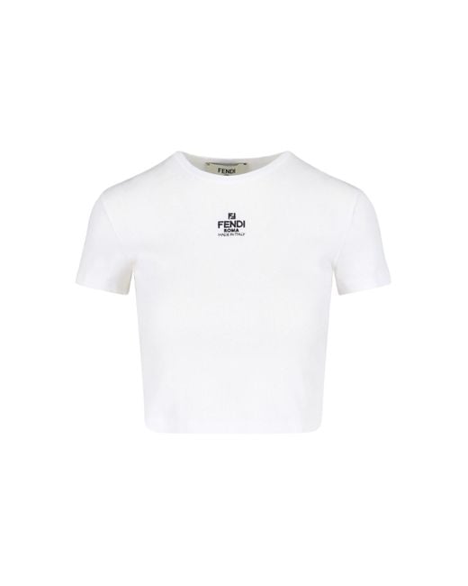 Fendi White Logo Crop T-shirt