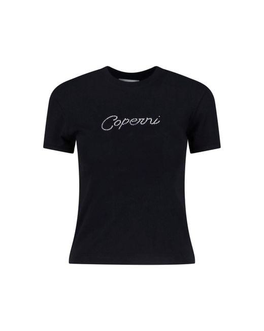 Coperni Black Organic Cotton Rhinestone Logo T-Shirt